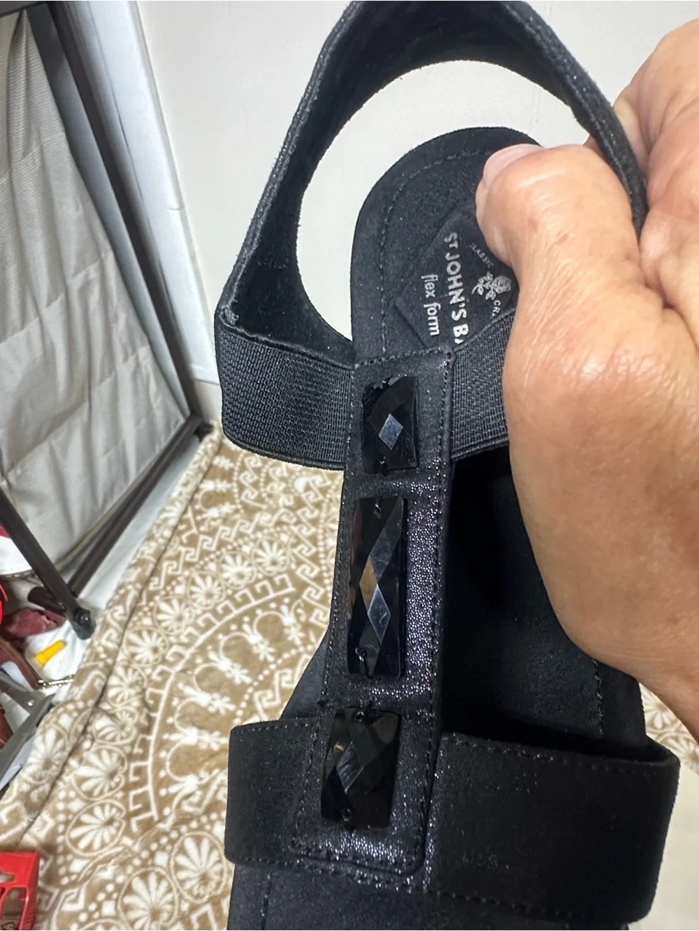 Black Jeweled T-Strap Women's Sandal